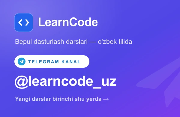 LearnCode Telegram kanali — @learncode_uz