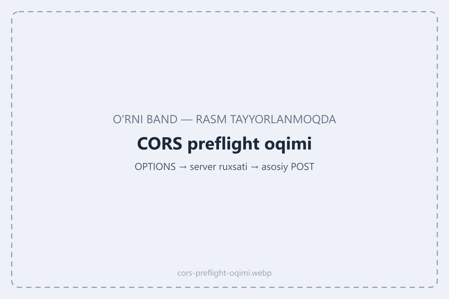 Brauzerning OPTIONS preflight so'rovi, server ruxsati va keyin asosiy POST so'rovining ketma-ketligi