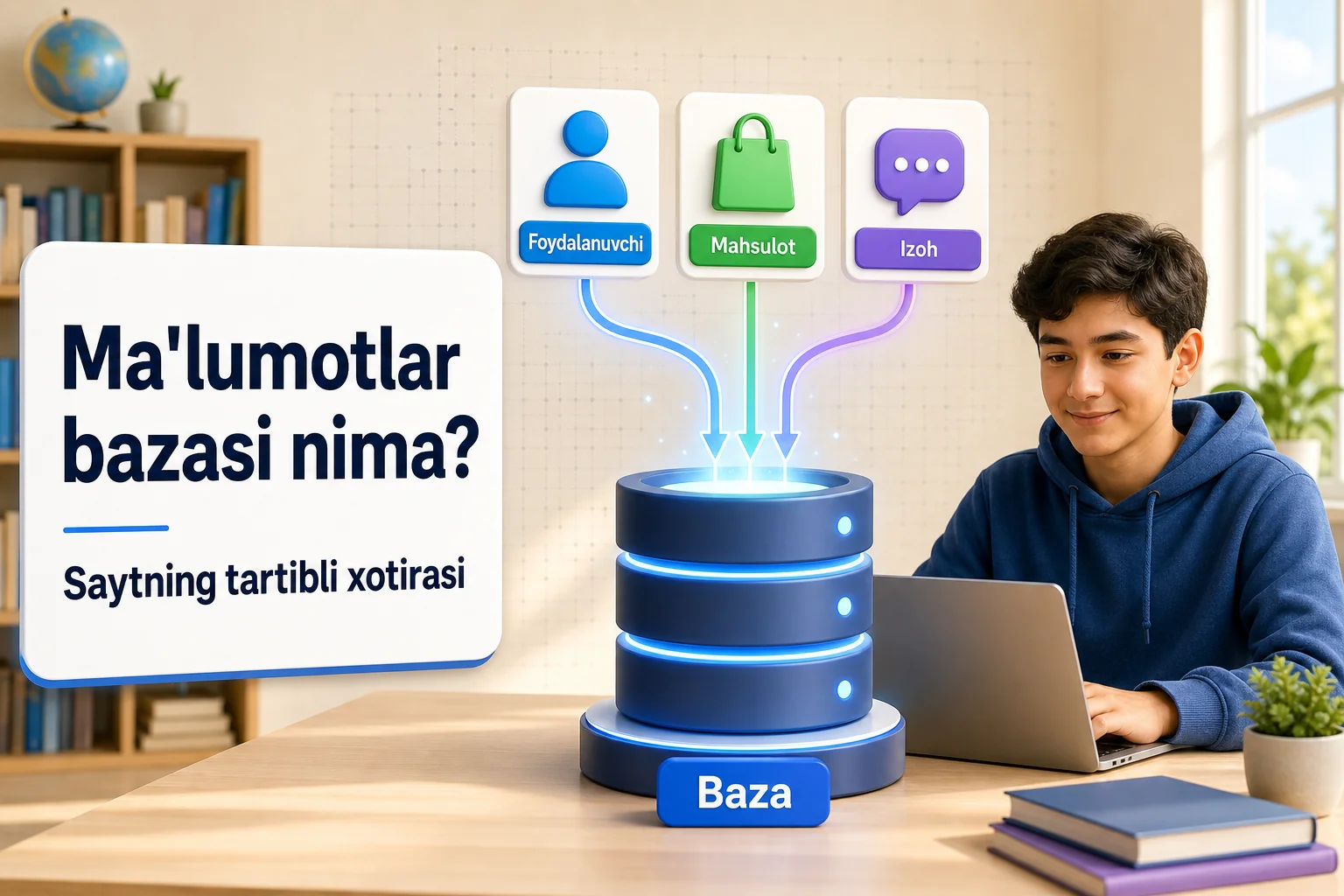 Foydalanuvchi, mahsulot va izoh ma'lumotlari tartibli bazada saqlanishini ko'rsatuvchi rasm